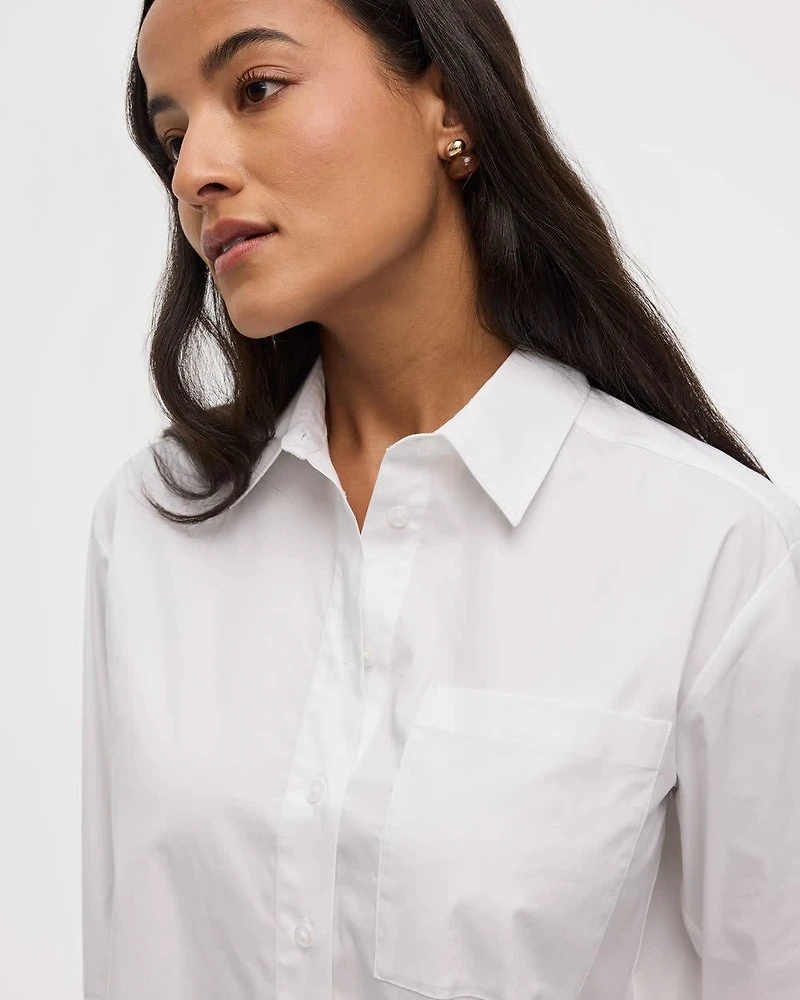 Long-Sleeve Poplin Shirt with Chest Pocket