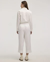 Cropped Wide-Leg Linen-Blend Pant - Petite