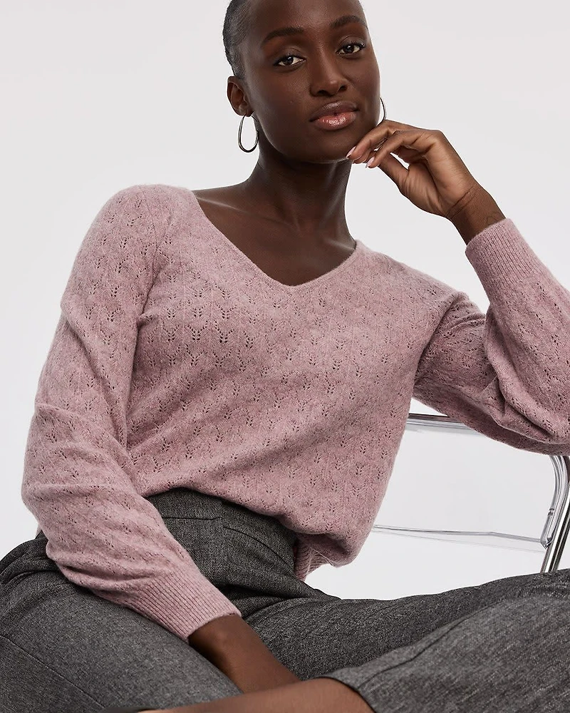 Long-Balloon-Sleeve V-Neck PlushSoft Sweater