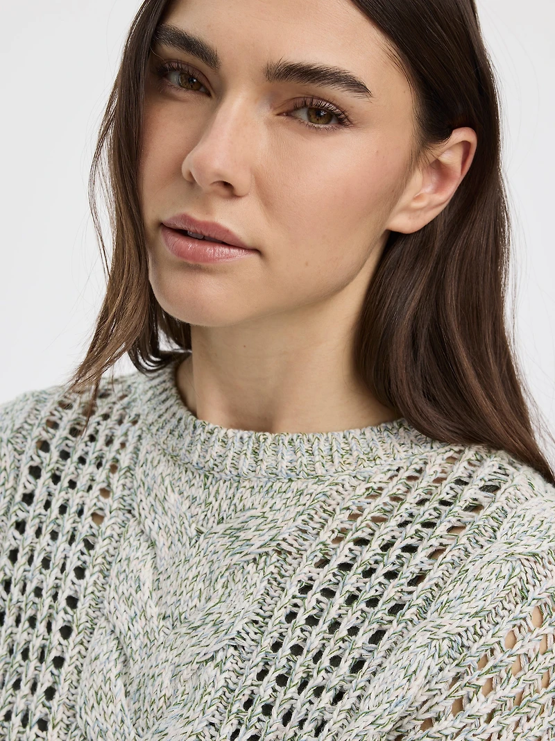 Pull à manches longues et col rond en mailles ajourées