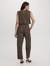 Sleeveless Crew-Neck Blouse with Shoulder Pads