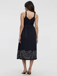 Sleeveless V-Neck Midi Dress with Soutache Embroideries
