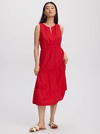 Sleeveless Split-Neck Midi Dress