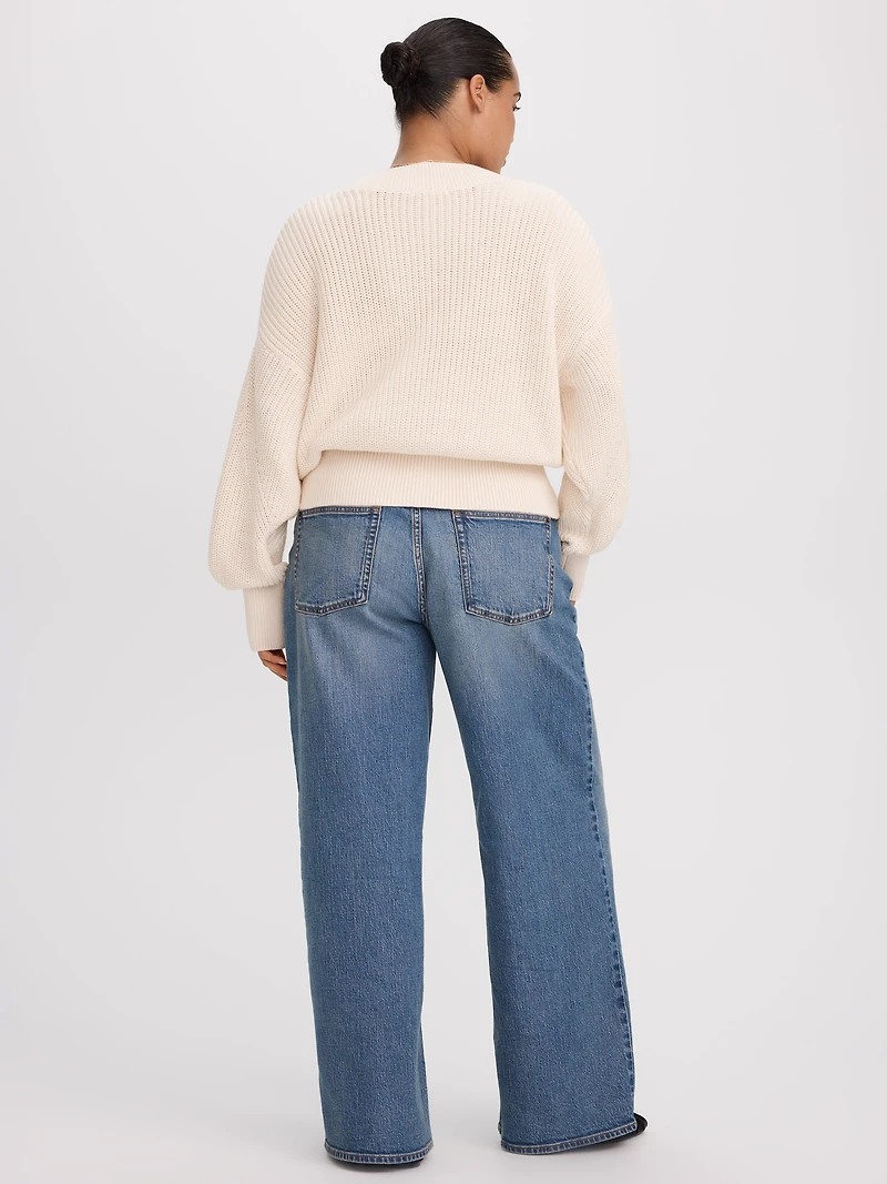 Pull à manches longues et col V en mailles demi-cardigan