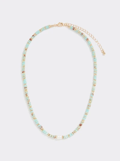 Beaded Short Necklace with Freshwater Pearl
