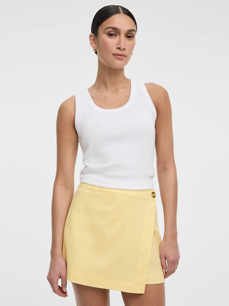 Jupe-short portefeuille en mélange de lin