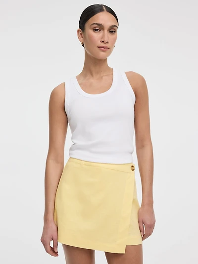 Jupe-short portefeuille en mélange de lin