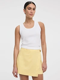 Jupe-short portefeuille en mélange de lin