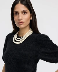 Short-Sleeve Crew-Neck Feather-Yarn Pullover