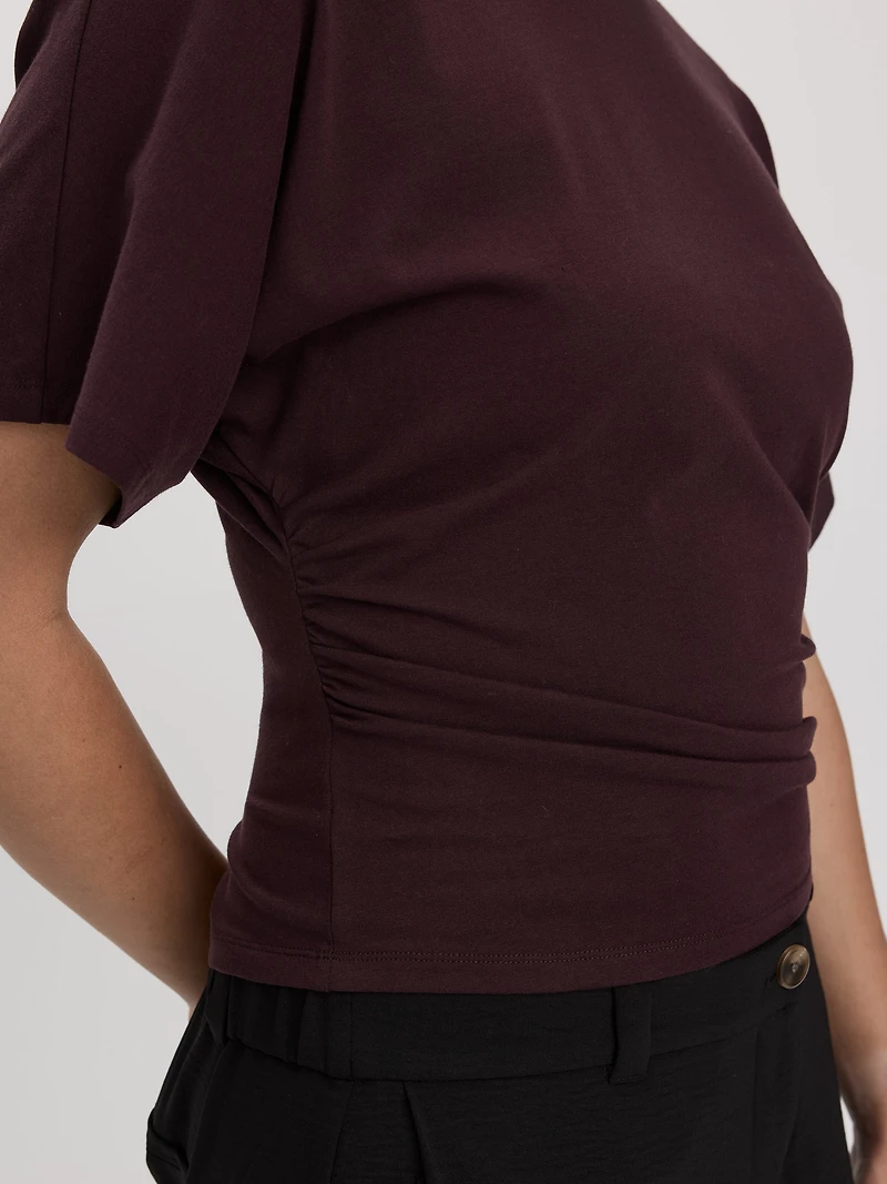 Short-Sleeve Crew-Neck Tee with Shirred Sides