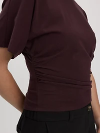 Short-Sleeve Crew-Neck Tee with Shirred Sides