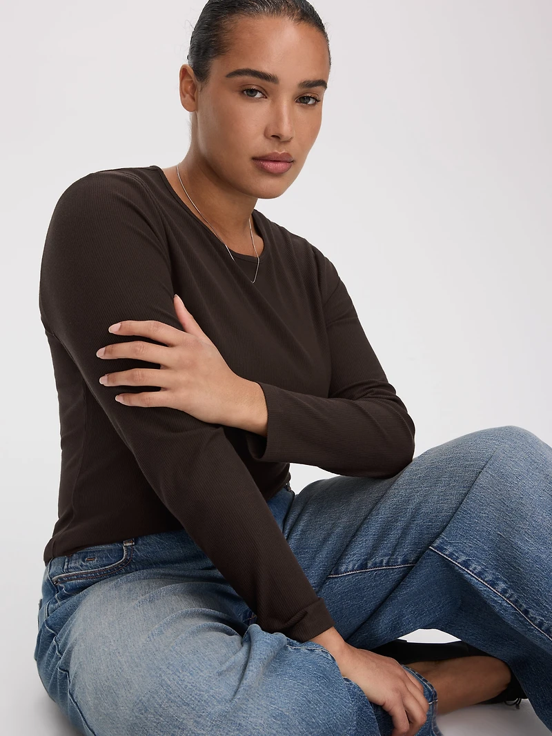 Long-Sleeve Crew-Neck Ribbed T-Shirt