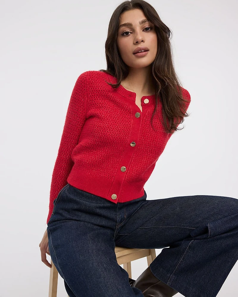 Long-Sleeve Crew-Neck Fitted Cardigan