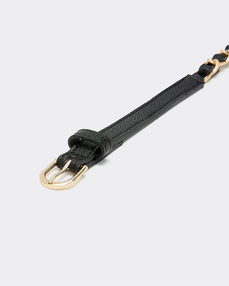 Faux Leather Belt with Gold Chain