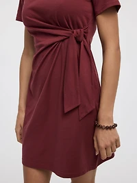 Short-Sleeve Fitted Dress with Knot Detail