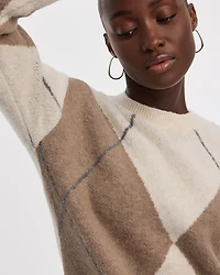 Long-Sleeve Crew-Neck Argyle Pullover