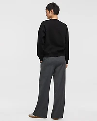 Long-Sleeve Crew-Neck Fleece Sweatshirt with Rhinestones