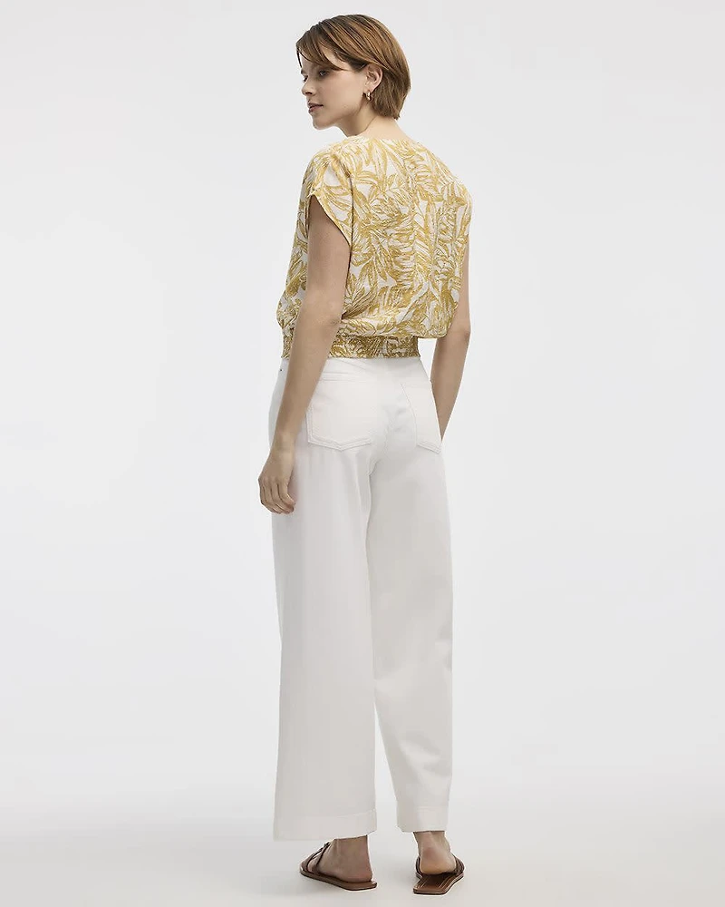 Short-Sleeve Top with Wrap V Neckline