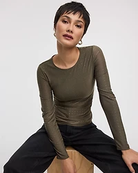 Long-Sleeve Crew-Neck Top with Rhinestones
