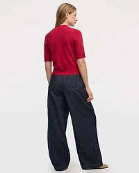 Elbow-Sleeve Mock-Neck Top