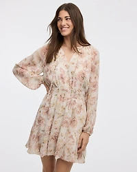 Long-Puffy-Sleeve Bubble Mini Dress with V Neckline
