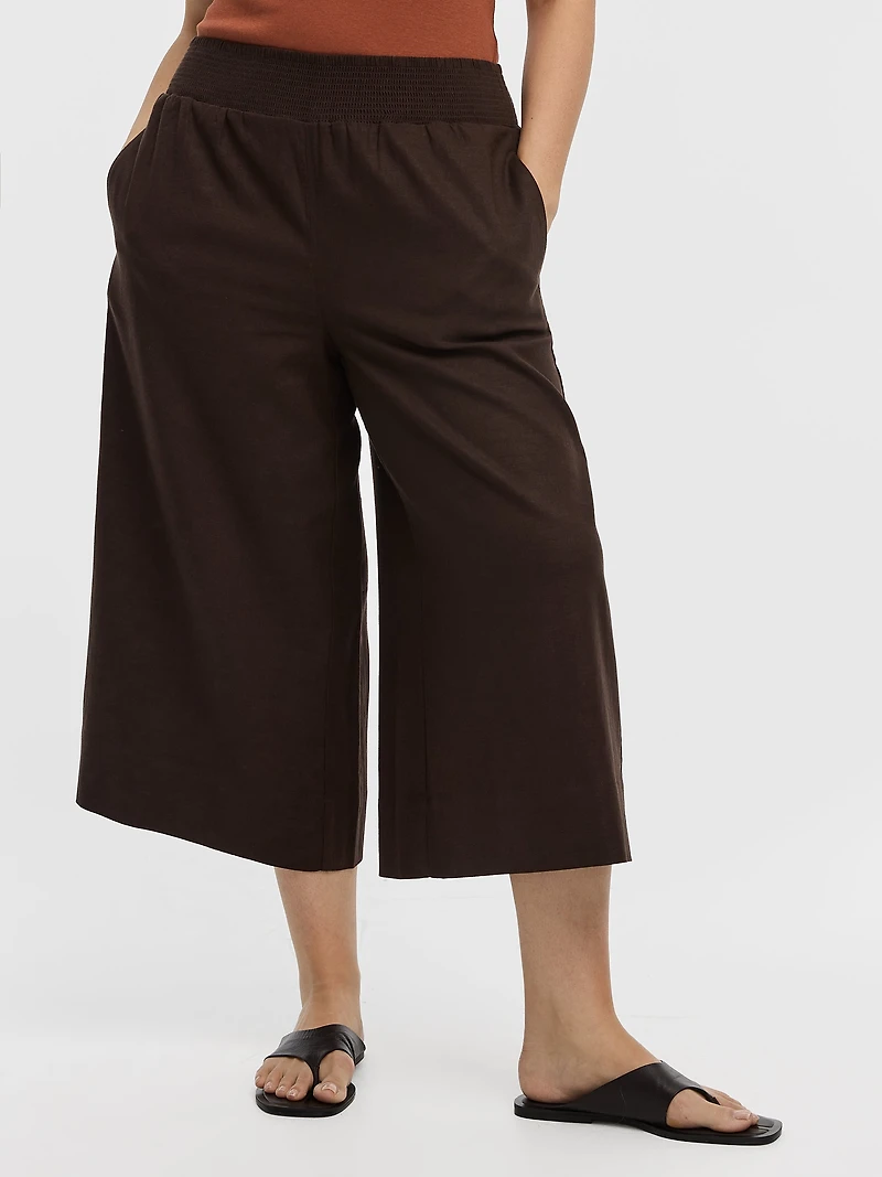 Cropped Wide-Leg Linen-Blend Pant