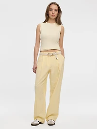 Linen-Blend Straight-Leg High-Rise Pant