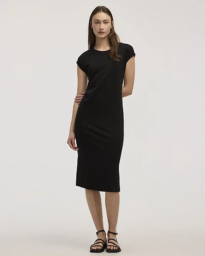 Extended-Sleeve Crew-Neck Midi Dress