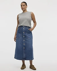 Midi A-Line Buttoned-Down Denim Skirt