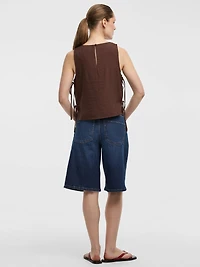 Crew-Neck Top with Self-Tie Sides
