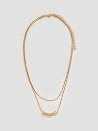 Collier court à deux chaînes avec pendentifs style galet