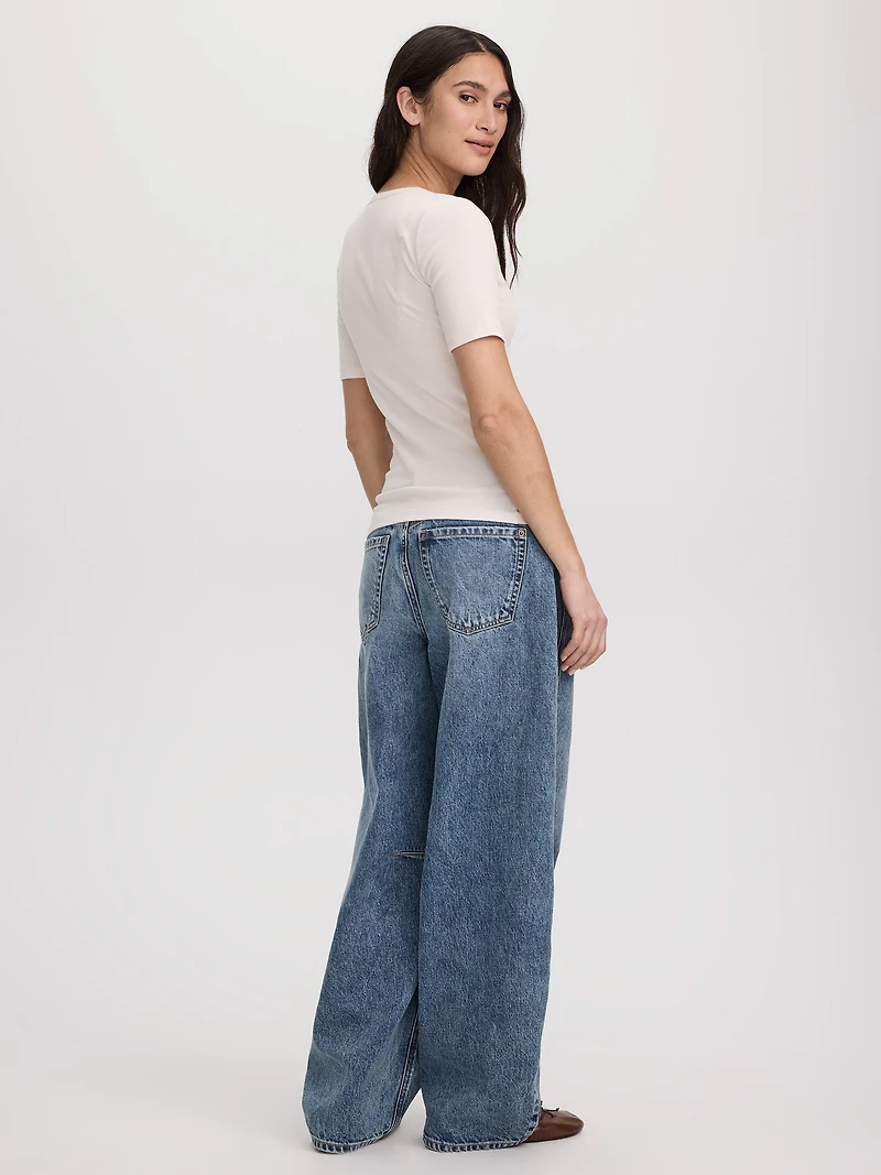 Short-Sleeve Top with Lace-Up Split Neckline
