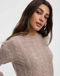 Long-Sleeve Crew-Neck Pullover with Cable Stitches