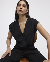 Short-Sleeve Top with Wrap V Neckline