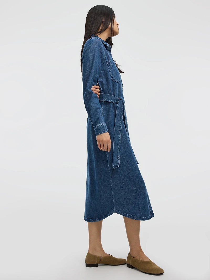 Robe chemise midi en denim