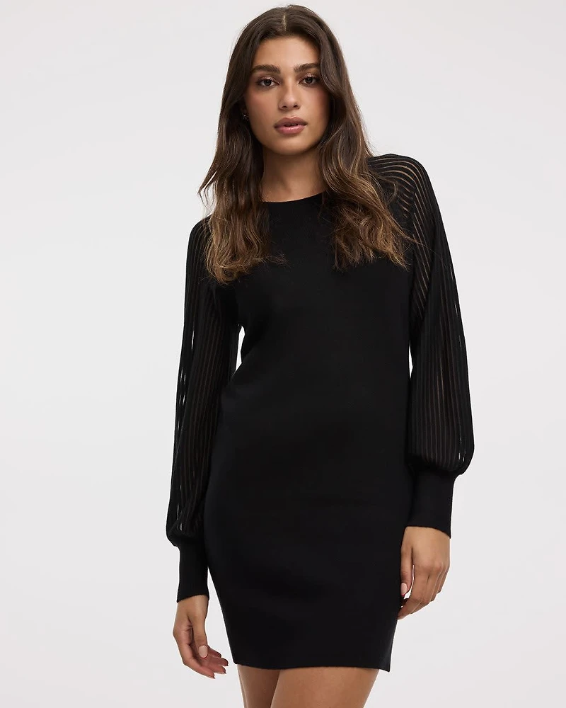 Sweater Dress with Mesh Long Sleeves