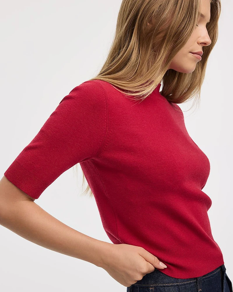 Elbow-Sleeve Mock-Neck Top