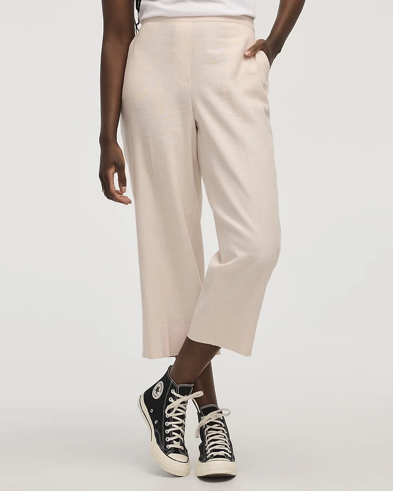 Cropped Wide-Leg Linen-Blend Pant