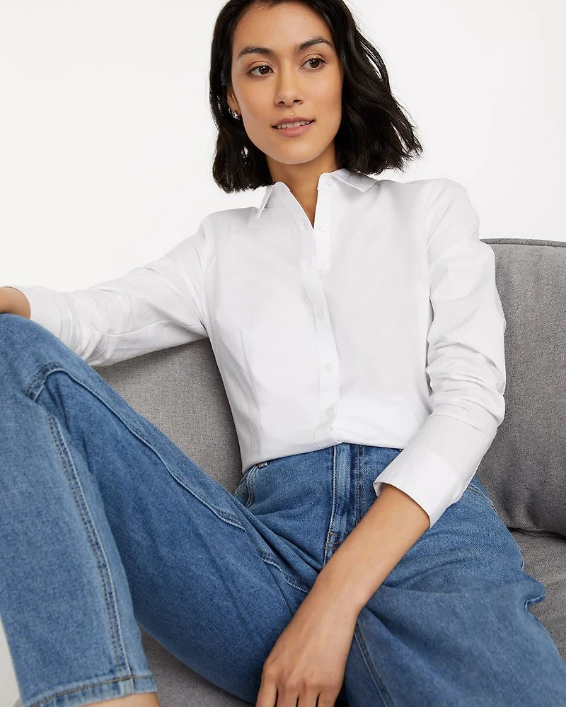 Long-Sleeve Fitted Poplin Blouse - R Essentials