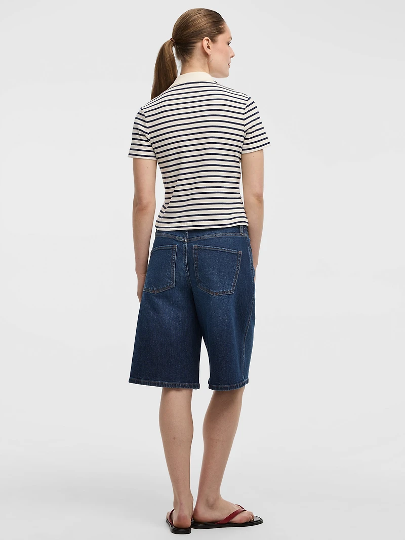 Striped Short-Sleeve Polo Sweater