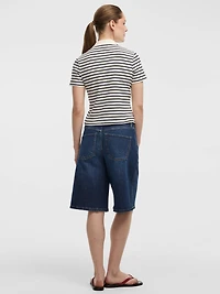 Striped Short-Sleeve Polo Sweater