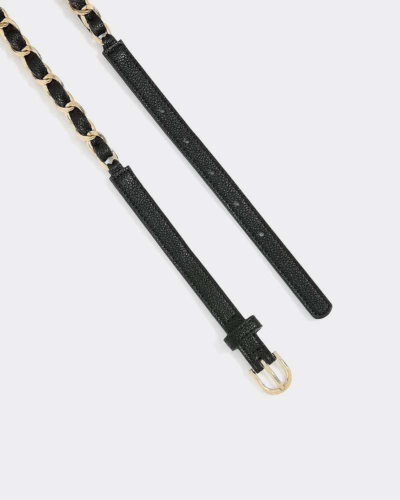 Faux Leather Belt with Gold Chain