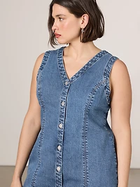 Sleeveless Buttoned-Down Mini Denim Dress