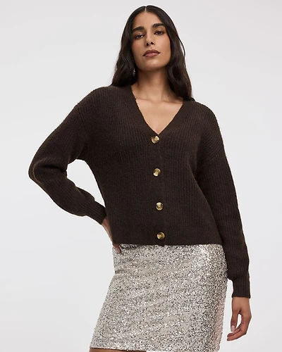 Long-Sleeve V-Neck Loose Cardigan