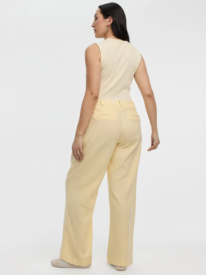 Linen-Blend Straight-Leg High-Rise Pant - Curvy Fit