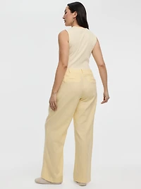 Linen-Blend Straight-Leg High-Rise Pant - Curvy Fit