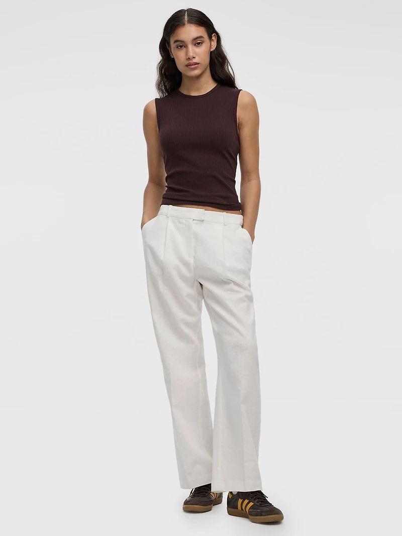 Linen-Blend Straight-Leg High-Rise Pant