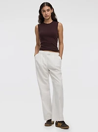 Linen-Blend Straight-Leg High-Rise Pant