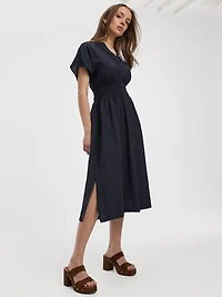 Elbow-Sleeve Midi Shirtdress