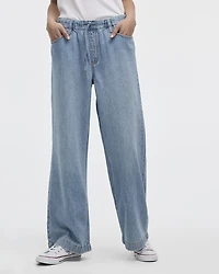 Jean à jambe large et taille mi-haute avec cordon de serrage